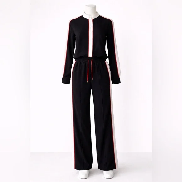 Black Athleisure Stripe Pant Set | Sporty Chic Outfit | US L - Picture 1 of 14